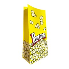 Пакет бумажный для попкорна, 1.3л., желтый, рисунок popcorn, однослойный